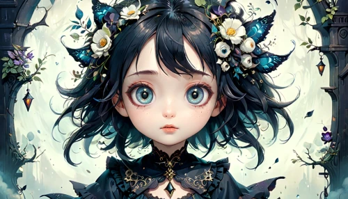 fairie,amano,kommuna,flower fairy,little girl fairy,fairy tale character,royo,fantasy portrait,fairy queen,faerie,fairy,falling flowers,lovett,mystical portrait of a girl,aoi,flora,gothic portrait,forget me not,girl in flowers,decora,Anime,Anime,Traditional