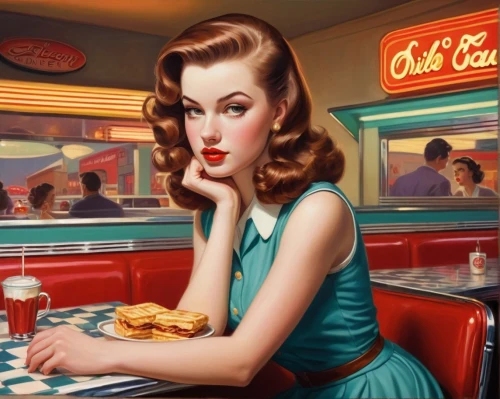retro diner,fifties,50's style,retro pin up girls,diners,retro pin up girl,retro 1950's clip art,retro women,diner,retro woman,pin ups,woman at cafe,luncheonette,retro girl,vintage 1950s,pin-up girls,tailfins,pin up girls,pin up girl,pin-up girl,Conceptual Art,Daily,Daily 12