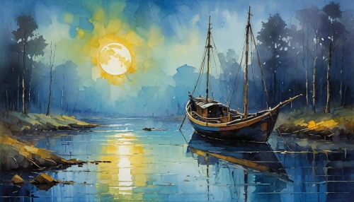 boat landscape,oil painting on canvas,sampan,backwaters,row boat,canoe,dubbeldam,oil painting,evening lake,art painting,coracle,fishing boat,perahu,fishermen,watercolor background,fantasy picture,salminen,landscape background,fishing boats,fisherman