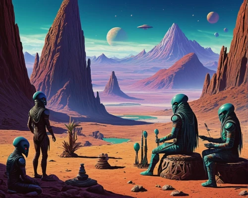 barsoom,alien planet,moon valley,alien world,farpoint,extrasolar,futuristic landscape,travelers,cydonia,extraterrestrial life,guards of the canyon,astrobiology,homeworlds,searchers,valerian,interplanetary,centauri,valley of the moon,planetary,sci fiction illustration,Conceptual Art,Sci-Fi,Sci-Fi 20