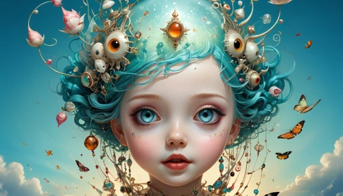 fairie,little girl fairy,mermaid background,fantasy art,imaginacion,mystical portrait of a girl,imaginarium,faerie,faery,naiad,fantasy portrait,fractals art,flower fairy,3d fantasy,fairy queen,surrealism,imaginationland,idealised,fairy world,mermaid vectors,Illustration,Japanese style,Japanese Style 19