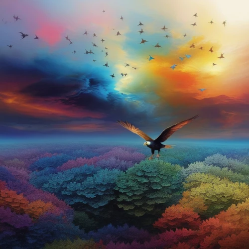 colorful birds,rainbow clouds,bird kingdom,flying birds,bird in the sky,birds in flight,bird flight,splendid colors,colorful background,birds flying,dreamscapes,fantasy picture,windows wallpaper,bird perspective,bird bird kingdom,background colorful,tropical birds,volar,color feathers,migratory birds,Illustration,Paper based,Paper Based 04