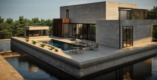 modern house,house by the water,modern architecture,pool house,dunes house,3d rendering,house with lake,luxury property,cubic house,corten steel,contemporary,exposed concrete,danish house,concrete construction,holiday villa,cube house,architektur,summer house,revit,kundig
