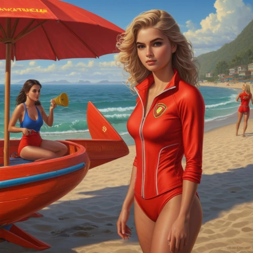 baywatch,lifeguard,life guard,captain marvel,lifeguards,tropico,beach background,wetsuit,wetsuits,superhot,world digital painting,sci fiction illustration,samui,ipanema,ann,red,jomtien,puerto,pattaya,summer background,Illustration,Realistic Fantasy,Realistic Fantasy 27