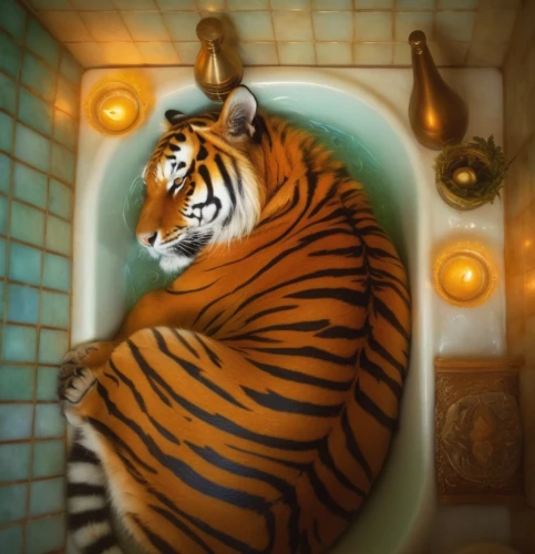 tigerish,bengal tiger,asian tiger,taking a bath,tigre,bath oil,bathing,bathtub,tigris,tigress,bath,bathtubs,siberian tiger,tiger sleeping,hottiger,rajah,chestnut tiger,tigerle,milk bath,bath accessories,Conceptual Art,Fantasy,Fantasy 05