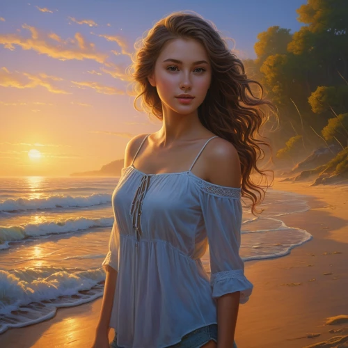 beach background,donsky,romantic portrait,girl on the dune,beautiful beach,full hd wallpaper,by the sea,beach scenery,fantasy picture,landscape background,world digital painting,beach landscape,portrait background,summer evening,beautiful beaches,fantasy art,sun and sea,girl on the river,romantic look,on the shore,Illustration,Realistic Fantasy,Realistic Fantasy 27
