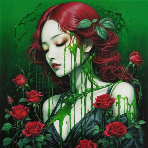 fallen petals,persephone,seelie,red rose,rusalka,the sleeping rose,red roses,with roses,way of the roses,rosae,rose flower illustration,rosebushes,roses,rosevelt,unseelie,rosarium,red petals,thorns,rose bloom,arrow rose,Illustration,Japanese style,Japanese Style 18