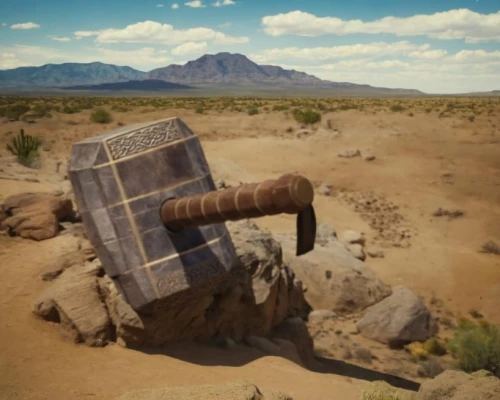 rhyolite,organ pipe cactus,cannon oven,capture desert,old chair,suitcase in field,quartzsite,chair in field,mojave desert,camping chair,mjolnir,old suitcase,wind powered water pump,palanquin,moab,hunting seat,sonoran desert,log cart,spam mail box,mobile sundial