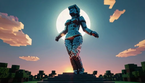 sundancer,3d render,mother earth statue,voxels,shader,derivable,silico,render,sekhmet,voxel,sun god,burning man,inanna,angel statue,3d rendered,vespertine,neith,giantess,callisto,renders,Unique,Pixel,Pixel 03