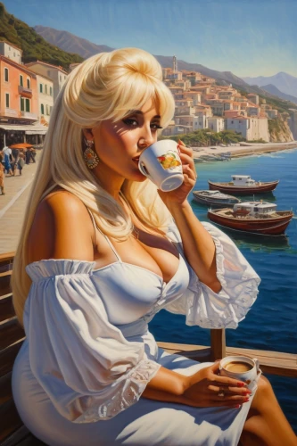 woman drinking coffee,donsky,woman with ice-cream,woman at cafe,italian painter,hildebrandt,photorealist,struzan,follieri,caffe,lavazza,annemone,martindell,spaziano,girl on the boat,anastasiadis,blonde woman,nestruev,whitmore,coville,Conceptual Art,Sci-Fi,Sci-Fi 20