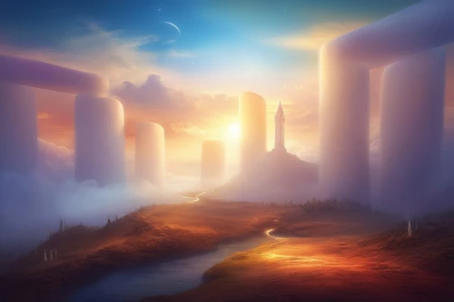 fantasy landscape,cartoon video game background,futuristic landscape,dreamscape,dreamlands,the mystical path,fantasy picture,landscape background,world digital painting,wonderlands,mushroom landscape,dreamfall,realms,backgrounds,dreamland,myst,virtual landscape,sundering,dusk background,background design,Illustration,Realistic Fantasy,Realistic Fantasy 01