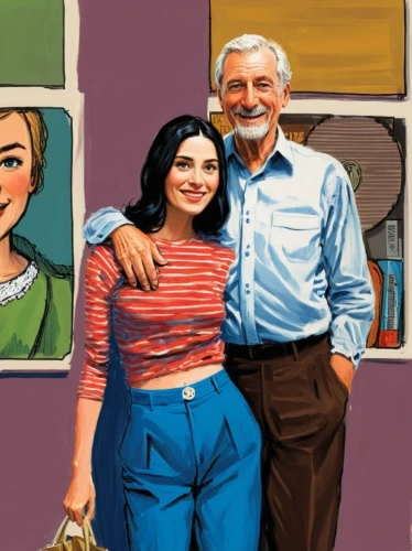 elderly couple,pareja,senderens,old couple,grandparents,abuelo,marano,pop art people,father and daughter,chicanas,casados,two people,storycorps,patzek,wesselmann,andreasberg,zamka,modern pop art,popart,ilio,Illustration,American Style,American Style 13