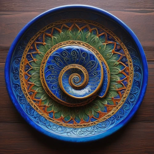 maiolica,majolica,plate full of sand,wooden plate,decorative plate,water lily plate,dinnerware,colorful spiral,salad plate,serving bowl,spiral pattern,spiral art,whirlpool pattern,stoneware,blue sea shell pattern,fibonacci,plates,bonacci,ceramics,vintage dishes,Art,Artistic Painting,Artistic Painting 38