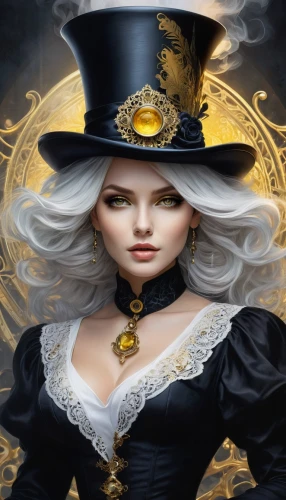 steampunk,black hat,helsing,bewitching,wiccan,hatter,victorian lady,noblewoman,witchfinder,gothic portrait,sorceresses,magicienne,black queen,noblewomen,bewitch,victoriana,milady,sorceress,witching,gothic woman,Illustration,Realistic Fantasy,Realistic Fantasy 20