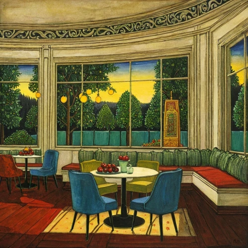 dining room,breakfast room,mid century modern,banquette,dining table,dining,bistro,a restaurant,tearoom,midcentury,dinerstein,mid century,ristorante,sunroom,ufo interior,parlor,study room,cafeteria,board room,sitting room,Illustration,Abstract Fantasy,Abstract Fantasy 09
