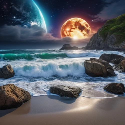 moon and star background,full hd wallpaper,moonlit night,moonrise,ocean background,moonscapes,fantasy picture,lunar landscape,moonscape,fantasy landscape,moonlit,nature wallpaper,moonlighted,blue moon,seascape,moon photography,sea night,beach landscape,sun moon,moon and star,Photography,General,Realistic