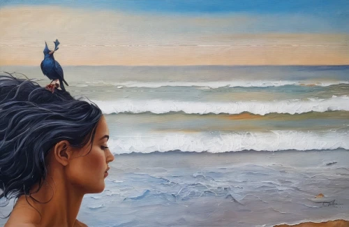 oil painting on canvas,donsky,oil painting,girl with a dolphin,man at the sea,the wind from the sea,oil on canvas,pintor,ondine,art painting,woman thinking,mermaid background,amphitrite,the people in the sea,peinture,surfers,overpainting,pintura,seascape,peintre,Illustration,Paper based,Paper Based 04