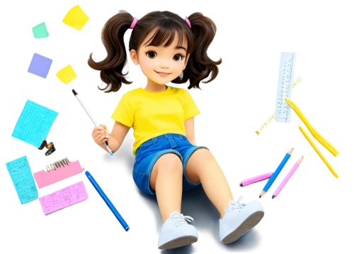 painter doll,rainbow pencil background,kids illustration,children drawing,artist doll,colored crayon,girl studying,crayon,crayon background,nanako,colourful pencils,girl drawing,illustrator,3d rendered,wacom,kecil,3d figure,3d render,drawing pad,doll shoes,Illustration,Japanese style,Japanese Style 09