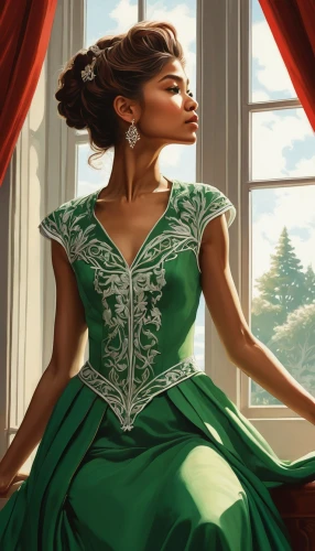 tiana,celtic queen,ball gown,green dress,ballgown,eldena,evening dress,emerald,miss circassian,noblewoman,princess anna,maxon,greensleeves,habanera,frigga,elegant,anarkali,eveningwear,elegance,victoriana,Illustration,Retro,Retro 14