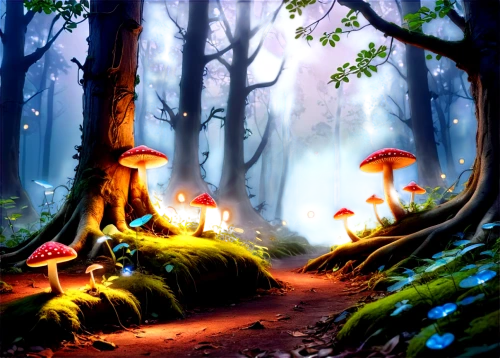 mushroom landscape,fairy forest,forest mushrooms,enchanted forest,forest mushroom,cartoon forest,mushrooms,mushroom island,elven forest,fairy village,toadstools,forest floor,fairytale forest,fairy world,forest glade,forest path,forest of dreams,inocybe,cartoon video game background,haunted forest,Conceptual Art,Graffiti Art,Graffiti Art 09