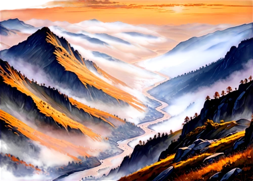 alpine landscape,mountain landscape,mountain scene,mountainous landscape,japanese mountains,japanese alps,landscape mountains alps,high alps,mountain sunrise,mountain slope,autumn mountains,the landscape of the mountains,landscape background,high landscape,mountain valleys,transfagarasan,mountains,sea of clouds,panoramic landscape,mountain pass,Conceptual Art,Oil color,Oil Color 22