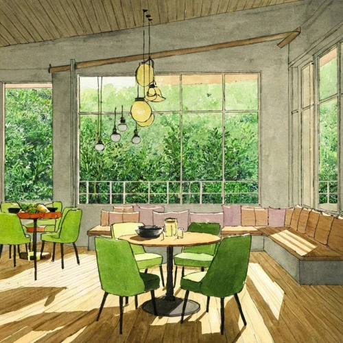 dining room,breakfast room,dining table,sunroom,watercolor tea shop,kitchen table,watercolor cafe,study room,dining room table,veranda,breakfast table,green living,kitchen interior,japanese-style room,mid century modern,banquette,reading room,kitchen,zakka,midcentury,Illustration,Japanese style,Japanese Style 17