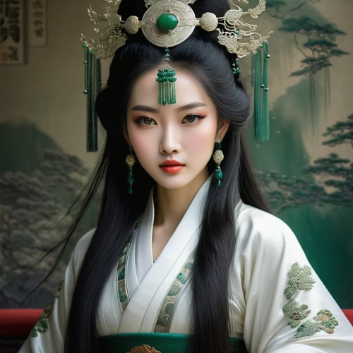 oriental princess,sanxia,jingqian,hanfu,oriental girl,diaochan,jianyin,maiko,kunqu,inner mongolian beauty,daiyu,gisaeng,geiko,geisha girl,geisha,jinling,xiaofei,xiaohua,xiuqing,xiaojian,Illustration,Realistic Fantasy,Realistic Fantasy 16