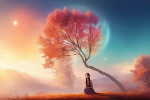 fantasy picture,lone tree,fantasy landscape,world digital painting,lonetree,landscape background,dreamscape,autumn background,magic tree,mystical,dreamscapes,thatgamecompany,qabalah,photomanipulation,photo manipulation,fantasy art,light bearer,awakening,enchantment,isolated tree,Illustration,Realistic Fantasy,Realistic Fantasy 01