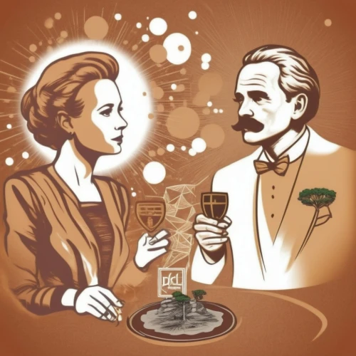 vintage man and woman,prohibition,sazerac,fanciers,roaring twenties couple,stemware,drink icons,mixologists,sommeliers,cosmopolitans,lindemans,coffee tea illustration,teetotalers,man and wife,cervecerias,snifter,microbrewers,man and woman,retro 1950's clip art,homebrewers,Unique,Design,Logo Design