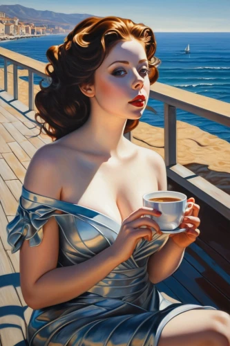 woman with ice-cream,woman drinking coffee,woman at cafe,world digital painting,cigarette girl,photorealist,donsky,art deco woman,tretchikoff,vettriano,pittura,retro pin up girl,photo painting,currin,art painting,scherfig,viveros,woman eating apple,girl with cereal bowl,nestruev,Conceptual Art,Sci-Fi,Sci-Fi 24