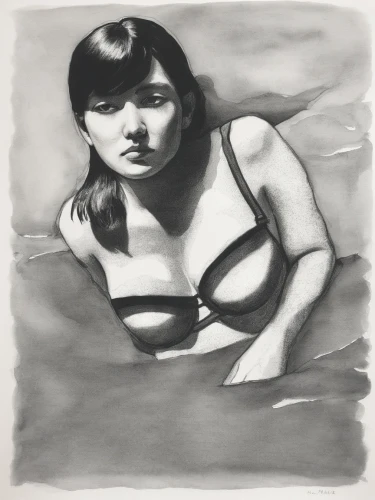 underpainting,girl on the river,charcoal drawing,bather,selkie,naiad,swimmer,charcoal,charcoal pencil,nereid,sumi,underdrawing,ondine,tusche indian ink,paddler,girl on the boat,water nymph,the blonde in the river,ink painting,kimoto,Illustration,Black and White,Black and White 26