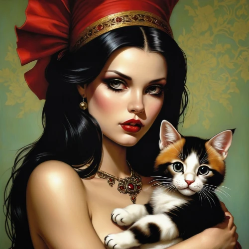 viveros,vanderhorst,drusilla,orientalist,pin ups,vintage girl,fantasy art,romantic portrait,whitmore,burlesques,fantasy portrait,xanth,noblewoman,vintage woman,tretchikoff,milliner,retro pin up girl,vintage cat,etty,flamenca,Illustration,Realistic Fantasy,Realistic Fantasy 10