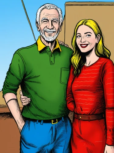 senderens,pixton,clintons,pop art background,coloring for adults,color halftone effect,colorizing,old couple,color 1,buffyverse,supercouple,elderly couple,storycorps,recolored,excelsiors,man and wife,auberjonois,roy lichtenstein,rotoscoped,coreldraw,Illustration,American Style,American Style 13