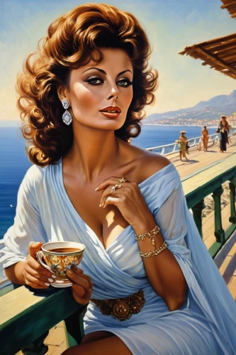 woman drinking coffee,woman at cafe,cigarette girl,woman with ice-cream,sophia loren,dalida,italian painter,contessa,tretchikoff,vettriano,ann margarett-hollywood,girl with cereal bowl,anastasiadis,yachtswoman,cardinale,guenter,smoking girl,pittura,hildebrandt,art deco woman,Conceptual Art,Sci-Fi,Sci-Fi 19