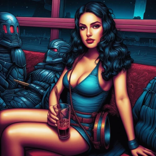 barda,lilandra,retro woman,cyberforce,cylons,darkseid,sci fiction illustration,vidya,cylon,retro girl,askani,elektra,sithara,retro women,fembot,arcee,zatara,sci fi,ventress,baroness,Illustration,Realistic Fantasy,Realistic Fantasy 25