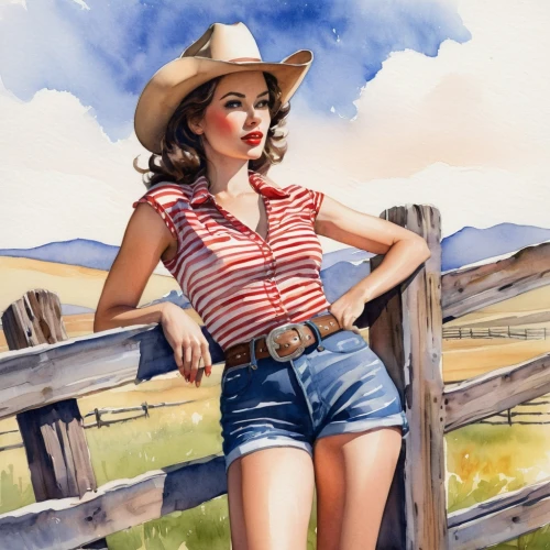 countrygirl,countrywoman,countrywomen,straw hat,countrie,cowgirl,farm girl,cowgirls,country style,countrified,rancher,country dress,country,watercolor pin up,bundys,cowpoke,joanne,ranching,western,southern belle,Conceptual Art,Fantasy,Fantasy 04