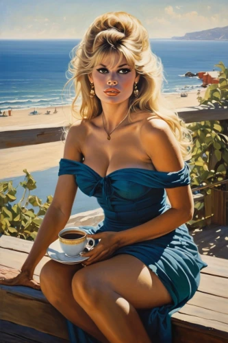 connie stevens - female,woman drinking coffee,brigitte bardot,woman at cafe,bardot,guenter,pin-up girl,coffy,farrah fawcett,retro pin up girl,woman with ice-cream,tretchikoff,retro woman,retro pin up girls,pin up girl,girl with cereal bowl,pin ups,pin-up girls,ann margaret,retro women,Conceptual Art,Sci-Fi,Sci-Fi 19