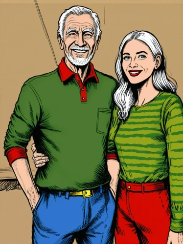 elderly couple,old couple,senderens,grandparents,excelsiors,pareja,coloring for adults,stanlee,semiretirement,retirees,two people,octogenarians,man and wife,storycorps,abuelo,koevermans,oddparents,grandpas,as a couple,excelsior,Illustration,American Style,American Style 13
