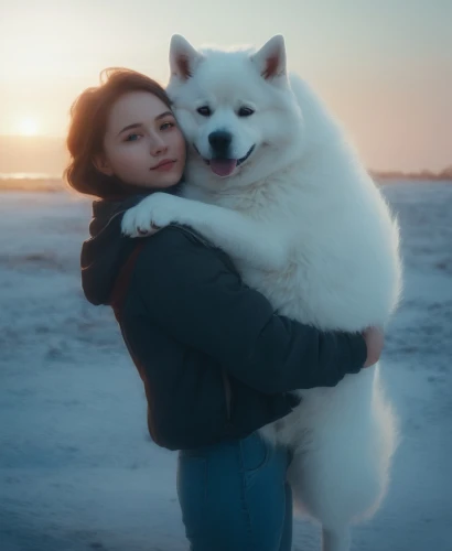 samoyed,samoyedic,shoob,malamutes,alaskan malamute,siberian husky,siberian,husky,girl with dog,the dog a hug,malamute,companion dog,siberians,pyr,chukchi,puxi,akitas,tuva,huskic,atka,Conceptual Art,Fantasy,Fantasy 12