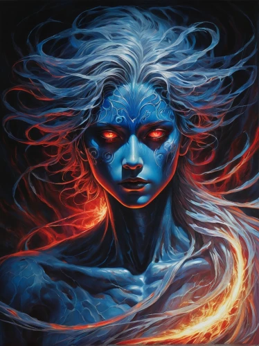 blue enchantress,samuil,medusa,fire siren,flame spirit,niobe,bluefire,boros,fantasy portrait,witchfire,elementals,fiery,cortana,aegon,sorceror,coldfire,velika,fire artist,the blue eye,mahavatar,Illustration,Realistic Fantasy,Realistic Fantasy 33