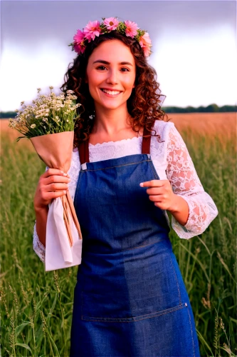 girl in overalls,hande,floricienta,florinda,farm girl,avonlea,rapeseed,girl in flowers,chamomile in wheat field,dirndl,valeriana,milkmaid,lucero,overalls,rapeseed flowers,beautiful girl with flowers,chiquititas,dungarees,countrywoman,rosalinda,Photography,Fashion Photography,Fashion Photography 25