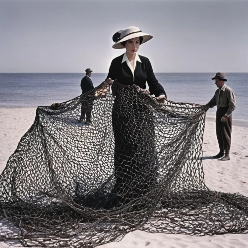 netting,fishing net,fishing nets,lartigue,gillnets,forsyte,cape basket,driftnets,fisherwoman,bird protection net,basket weaver,frissell,egg net,bycatch,crinoline,the sea maid,katherine hepburn,demarchelier,poiret,pescatore,Illustration,Retro,Retro 04