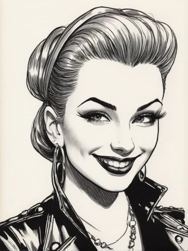 rockabilly style,rockabilly,spearritt,pompadour,pompadours,caricatures,retro 1950's clip art,harley,caricaturist,dazzler,pin up girl,marylin,retro pin up girl,psychobilly,whigfield,marilyns,selina,desilu,caricatured,pin ups,Illustration,Black and White,Black and White 10
