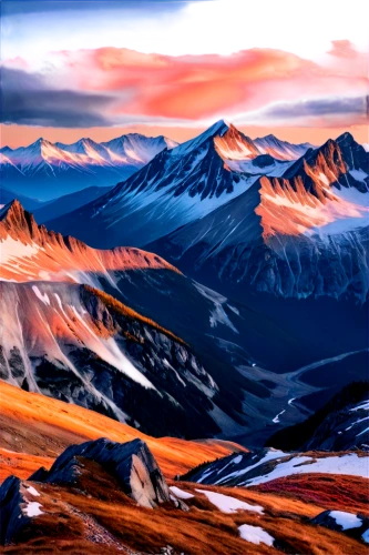 alpine landscape,alpine sunset,mountain tundra,mountain landscape,jotunheimen,mountain sunrise,landscape background,mountainous landscape,mountain scene,snowy mountains,eielson,mountain range,the landscape of the mountains,mountain ranges,salt meadow landscape,mountains,chugach,snow mountains,world digital painting,yukon territory,Illustration,Realistic Fantasy,Realistic Fantasy 20