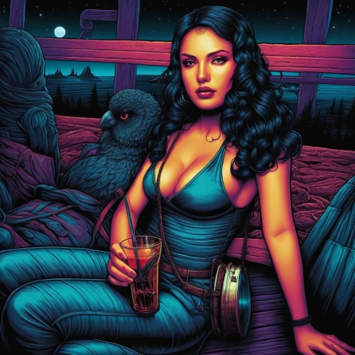 birds of prey-night,tretchikoff,zatara,corben,elektra,retro woman,sci fiction illustration,monalisa,radebaugh,femme fatale,mona lisa,vampira,tairrie,chicana,askani,deodato,chicanas,rasputina,jadzia,eldena,Illustration,Realistic Fantasy,Realistic Fantasy 25