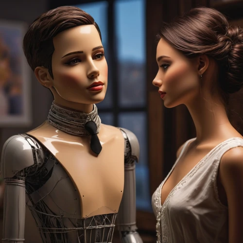 mannequins,fembots,fashion dolls,designer dolls,doll looking in mirror,cylons,automatons,fembot,mannikin,irobot,articulated manikin,autons,manikin,face to face,mannequin,artist's mannequin,cuirasses,humanoid,androids,female doll,Conceptual Art,Fantasy,Fantasy 15