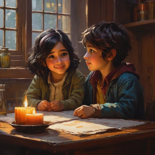 heatherley,children studying,little boy and girl,vintage boy and girl,candle light,kids illustration,children drawing,boy and girl,gekas,candlelight,candlelights,piccoli,children learning,children,young couple,first advent,mignons,candle light dinner,alchemists,vintage children,Conceptual Art,Fantasy,Fantasy 15