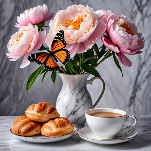 floral with cappuccino,tea flowers,teacup arrangement,cup and saucer,pink lisianthus,pastries,lilies,café au lait,good morning,coffee background,flower tea,lilium,tulip background,cups of coffee,lilies of the valley,lillies,flowers png,coffee break,sugar roses,tea time,Photography,General,Realistic