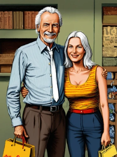 old couple,pixton,grandparents,elderly couple,buffyverse,senderens,stanlee,stan lee,excelsiors,storycorps,excelsior,parents,shopping icons,scummvm,pareja,man and wife,shopkeepers,supercouple,shopping icon,as a couple,Illustration,American Style,American Style 13