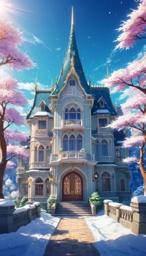 fairy tale castle,winter house,dreamhouse,fairytale castle,snow house,winter background,winterplace,sylvania,snow roof,rouran,christmas snowy background,maplestory,snowhotel,winter festival,snow scene,alfheim,setsuna,beautiful home,winterland,winter dream,Illustration,Japanese style,Japanese Style 03